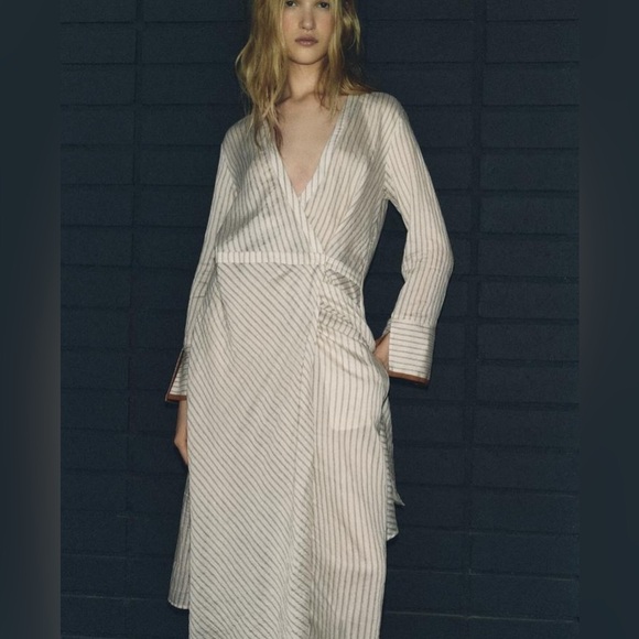 NWT ZARA CONTRAST PAJAMA-STYLE PANTS & CONTRAST WRAP DRESS ZW COLLECTION S - Picture 8 of 16